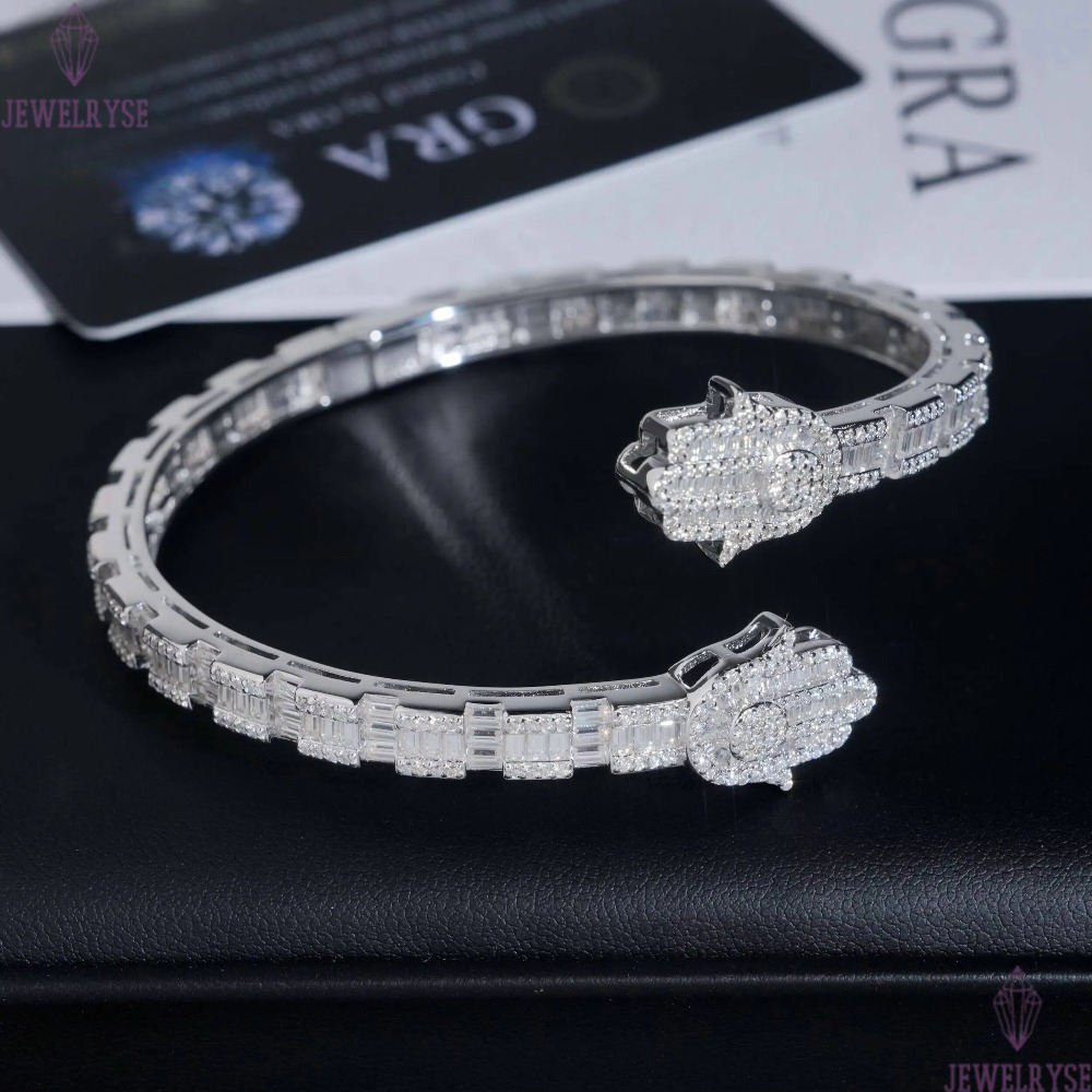Fine Jewelry New Design 925 Silver Hip Hop High Quality Hamsa Hand VVS Moissanite Bangle Bracelet