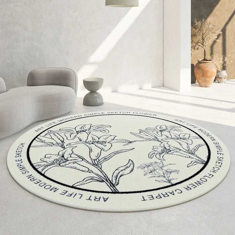 Soft Round Carpet Modern Simple Flower Print Rug For Living Ro Sofa He Bedro Dorm Decor Nonslip Circle Floor Mat Yoga Mats Y251216