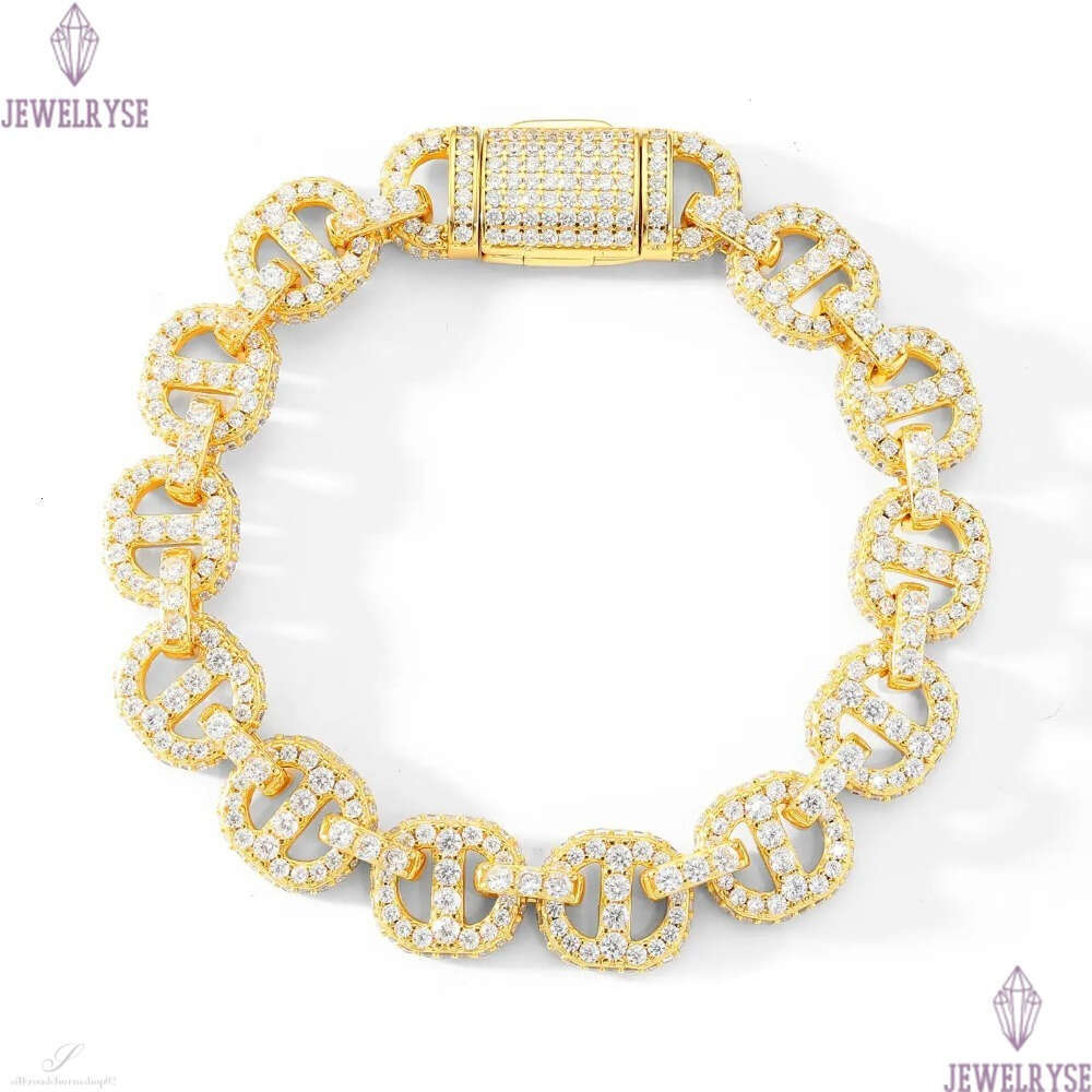 High Quality 11mm Hip Hop Bracelet Gold Plated Brass 5A CZ Diamond Ice Out Fashion Link Bracelet for Men Gift