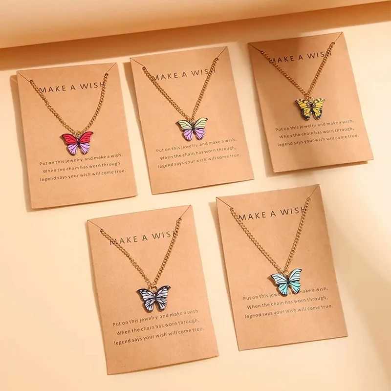 5 Pcs Fashion Boho Colorful Butterfly Necklaces Set for Women Korea Style Pendant Necklace Cute Jewelry Gift 2024 New G251217