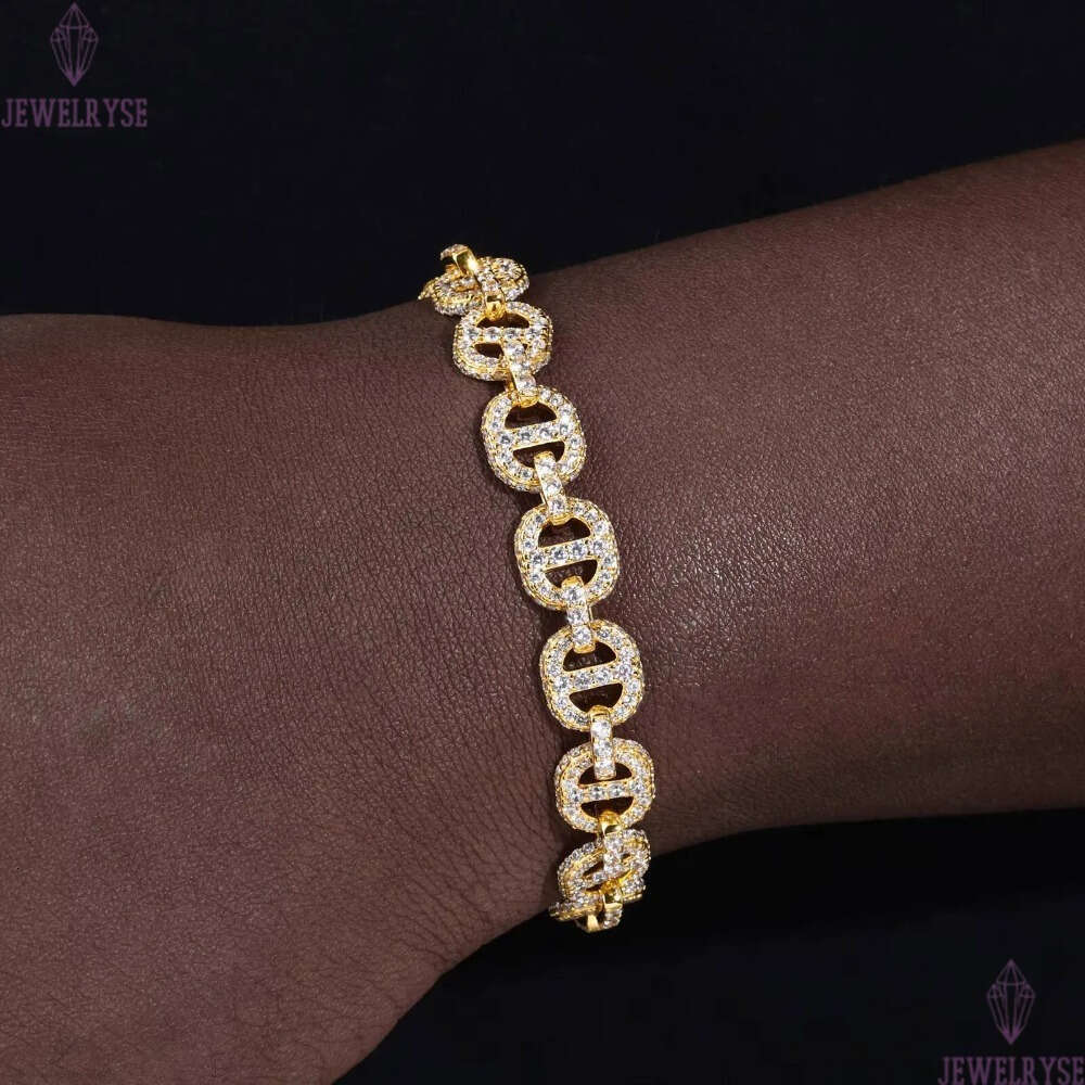 High Quality 11mm Hip Hop Bracelet Gold Plated Brass 5A CZ Diamond Ice Out Fashion Link Bracelet for Men Gift