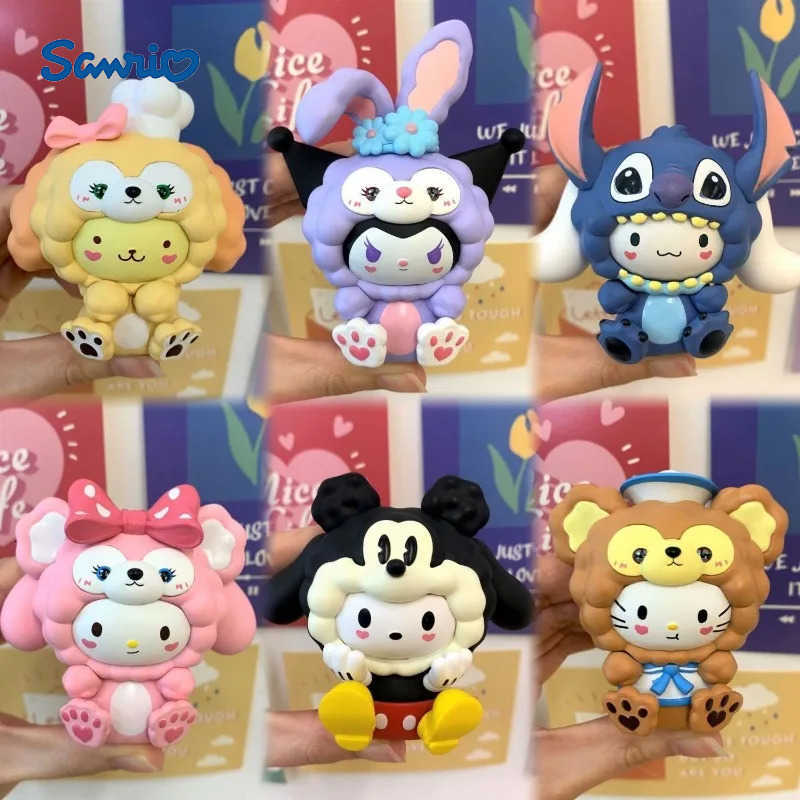 Sanrio Anime Hello Kitty Melody Kuromi Cinnamoroll Cartoon Cross-dress Sheep Head Figure Blind Box Toy Collection Ornaments Kids Gifts H251217
