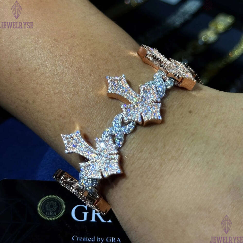 New Fashion Jewelry Silver 925 Hip Hop Iced Out Men Bracelet VVS Moissanite Lab Diamond Jewelry Cross Cuban Link Chain Bracelet