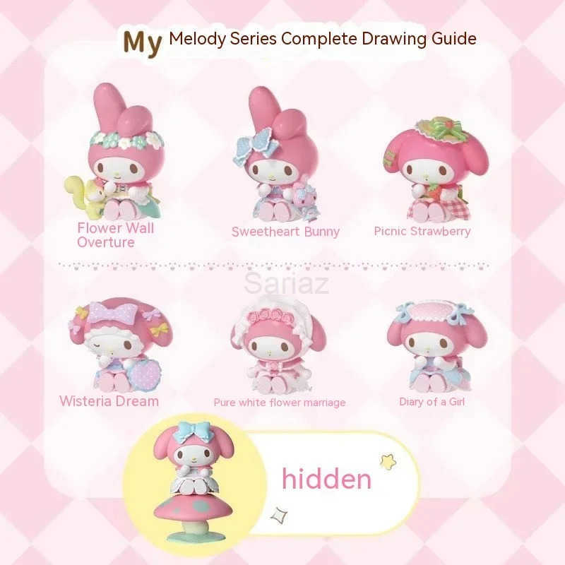 Sanrio 2025 HOT NEW GOOD Piquenique Morango Surprise Blind Box Tea Party My Melody Desktop Decoration Handmade Gift Miniso H251217