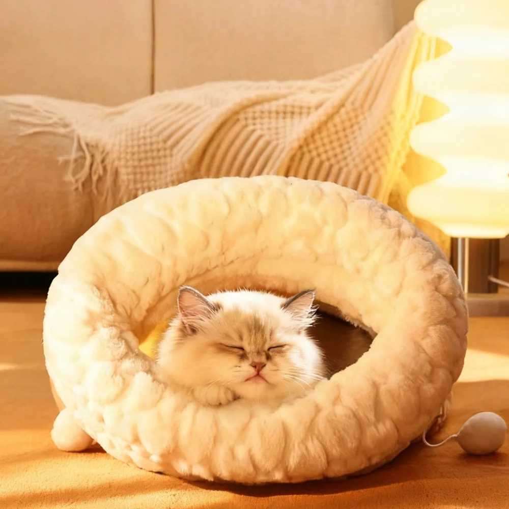 Upgraded Enclosed Cat Bed Winter Snuggle Sack with Burrow Entry Security Hood - Bunny-Soft Plush for Anxiety M251217