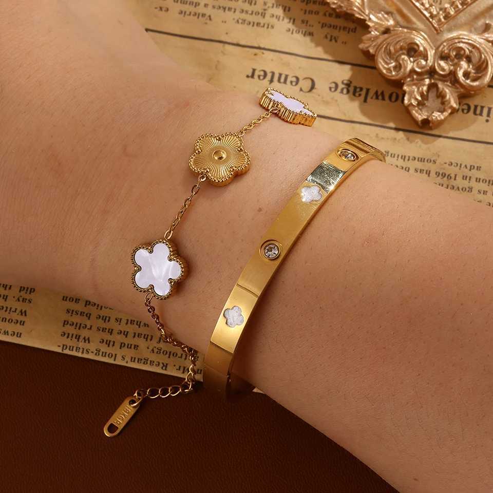 ZAKOL New luxury Black White Pink Shell Flower StainlESS Steel for Women Stylish Stackable Jewelry Gift M251217