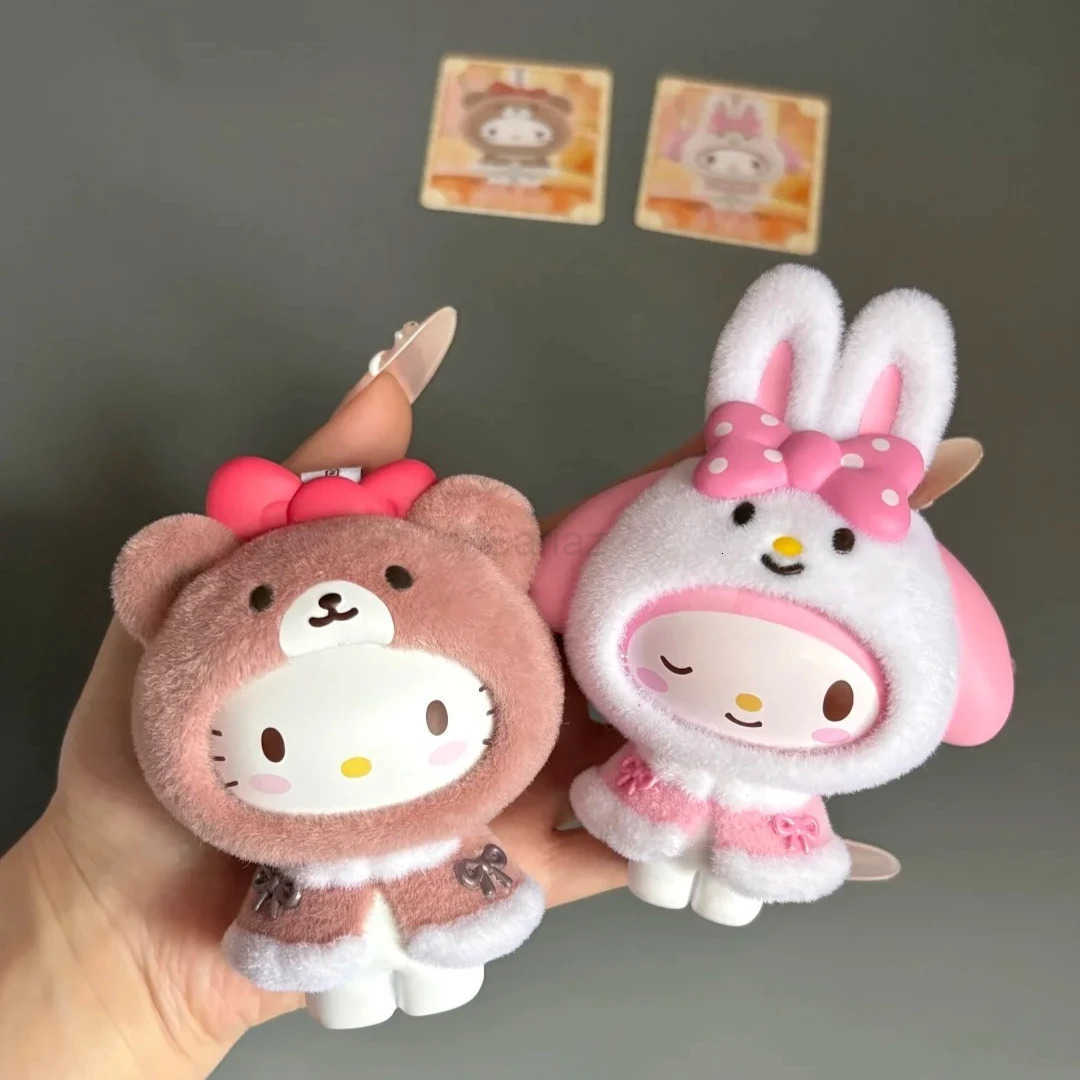 Sanrio Characters Small Cloak Series Blind Box Face swap Flocking Mystery Box Kawaii Kuromi Anime Doll Pendant Keychain H251217