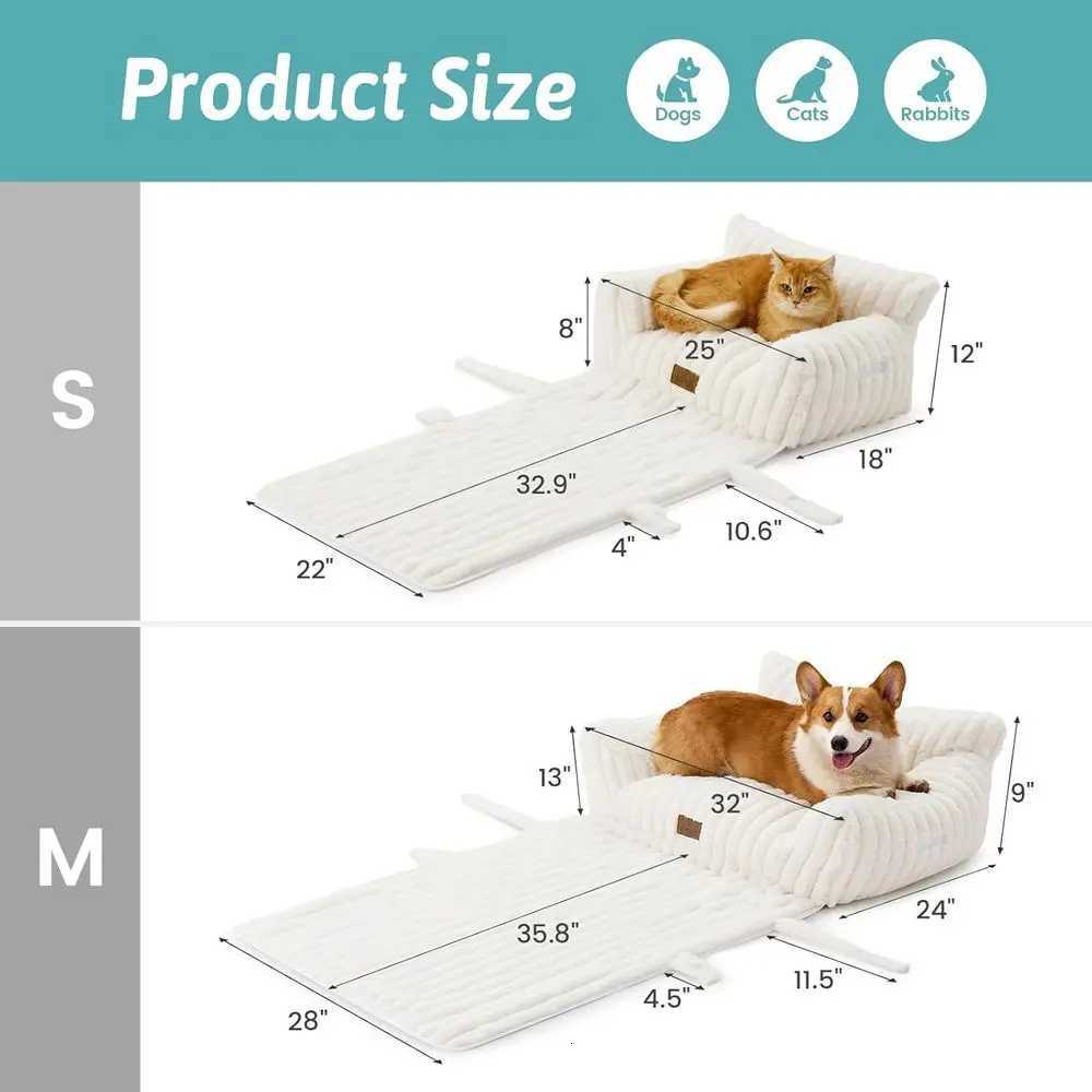 Soft Plush Faux Fur Cat and Small Dog Bed with Removable Cover Multifunctional Couch in Cream Size S 255x175 M251217