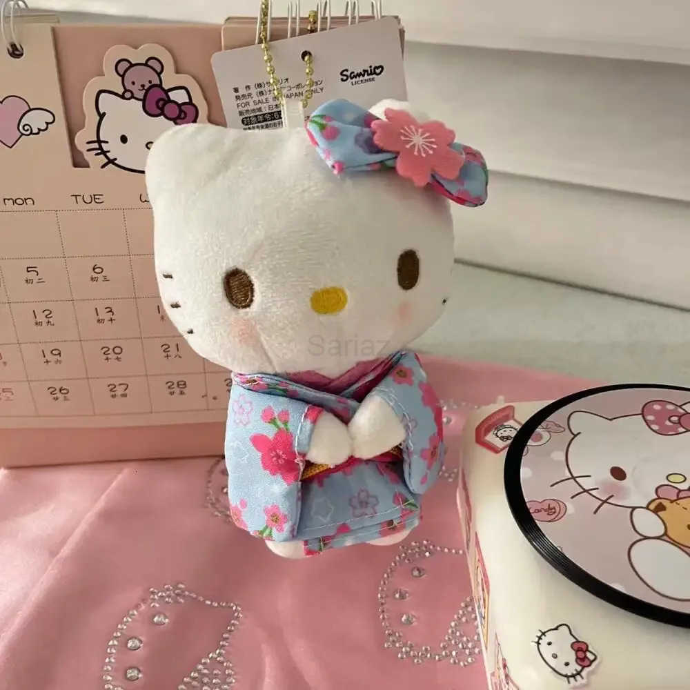 Sanrio New Kimono Hello Kitty Stuffed Doll Keychain Cartoon Kitty Cat Stuffed Pendant Keychains Bag Decoration Car Key Pendant H251217