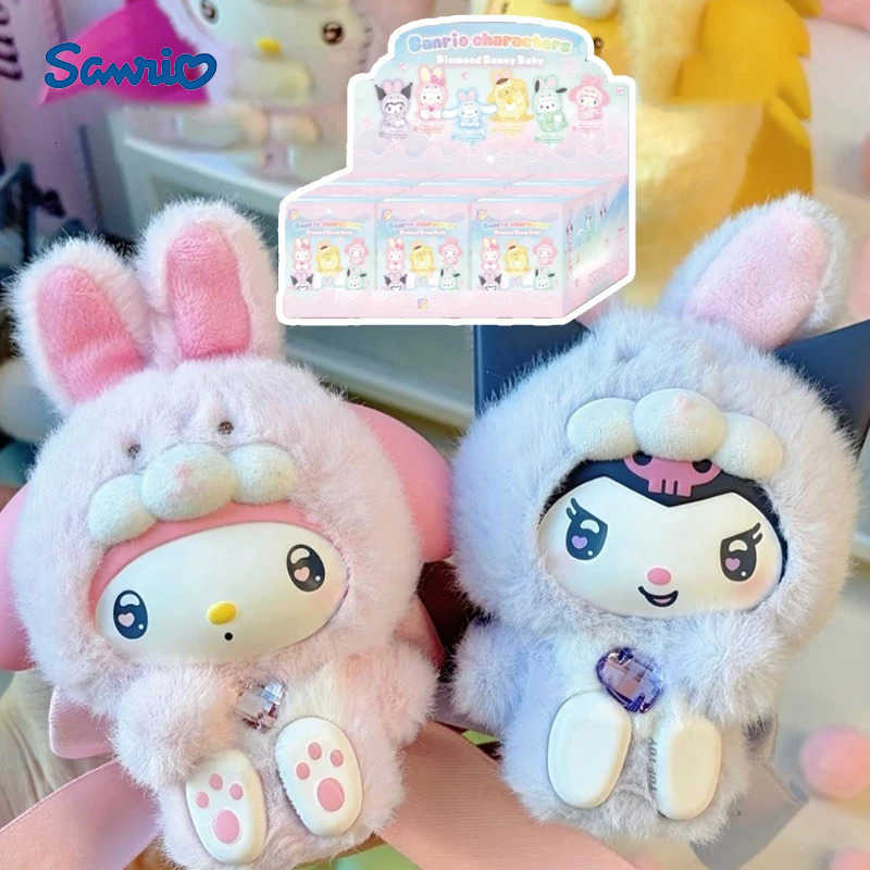 Sanrio Genuine Kitty Kuromi Diamond Bunny Series Blind Box Trendy Toy Cute Desktop Ornament Collectible Gift For Girls H251217
