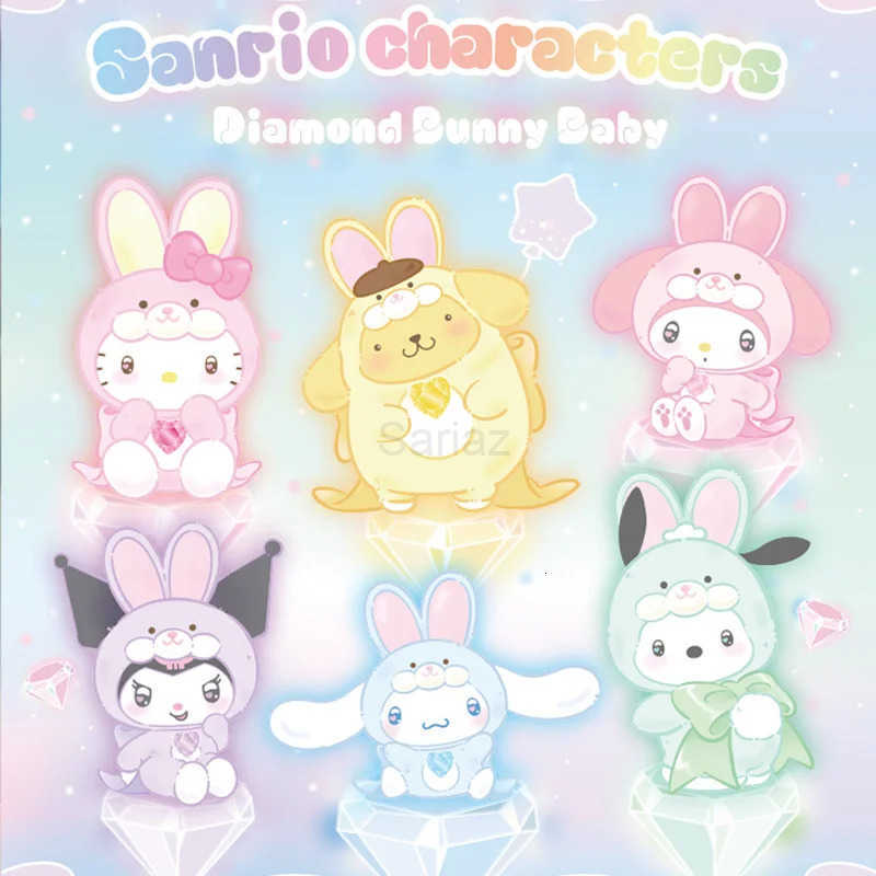 Sanrio Characters Diamond Bunny Baby Series Plush Blind Box Cute Mini Doll Kuromi Cinnamoroll Melody Bag Decoration Pendant Gift H251217