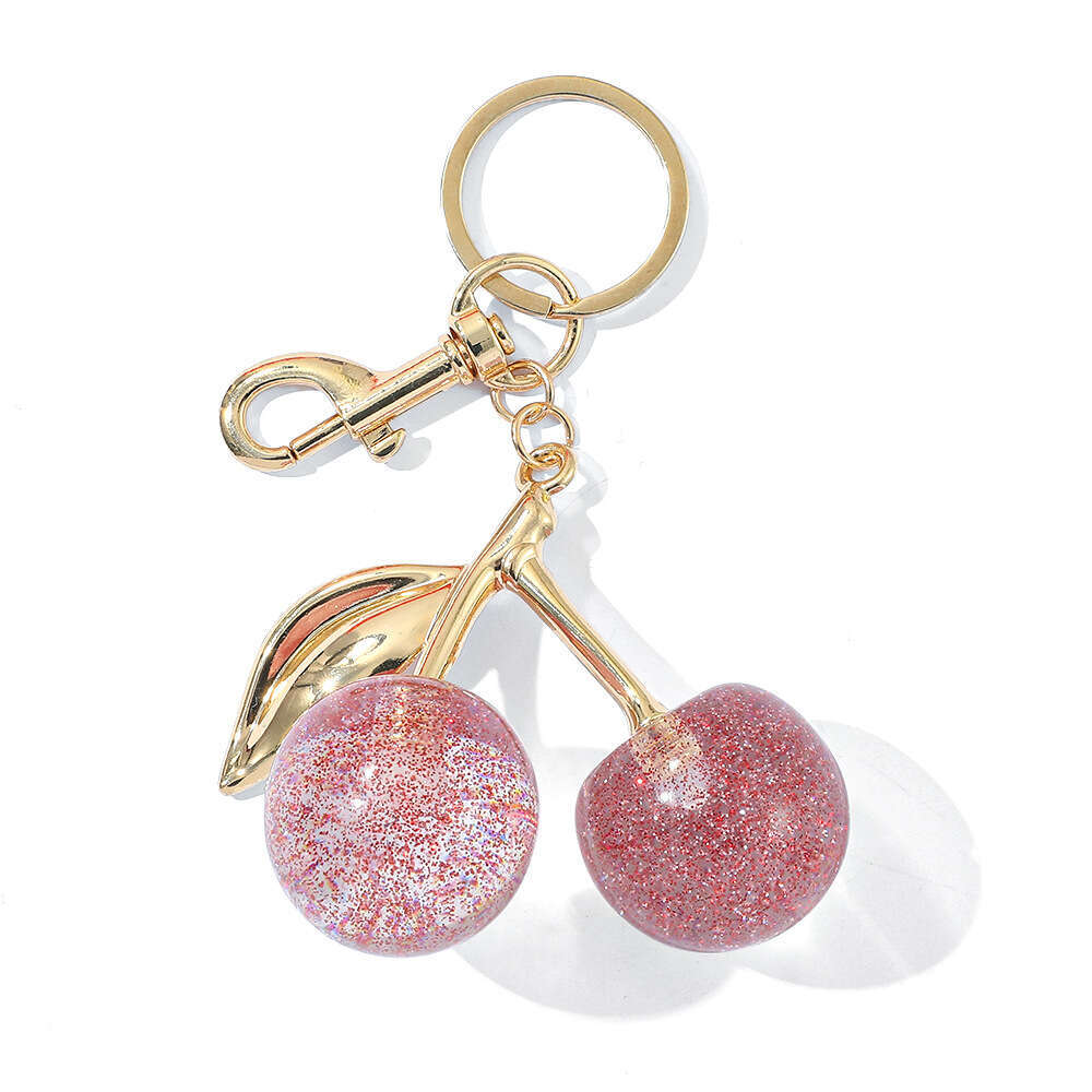 Delicious Exquisite Crystal Fruit Bag Charm Keychain Pink Cherry Keyring for Elegant Women Jewelry Accessories Gift S250814