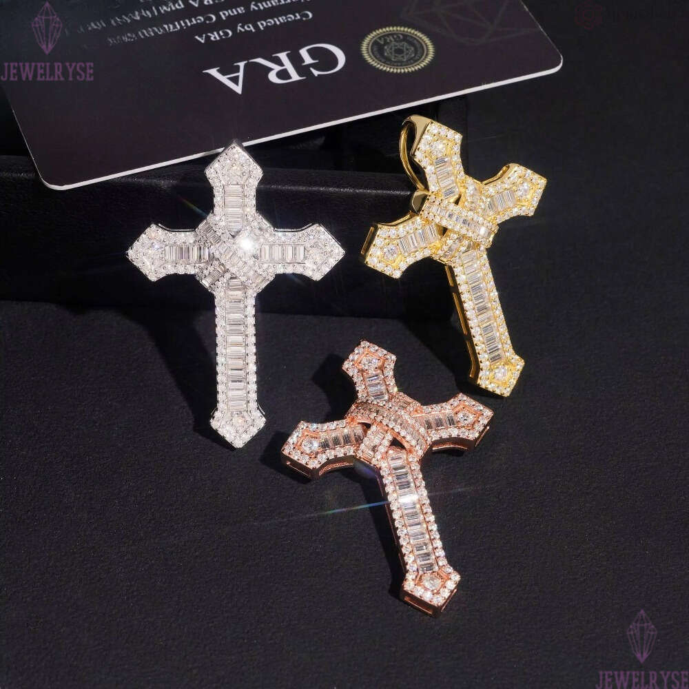 Ready to Ship 925 Silver Ice Out GRA Certificated VVS Moissanite Diamond Cross Hip Hop Pendant