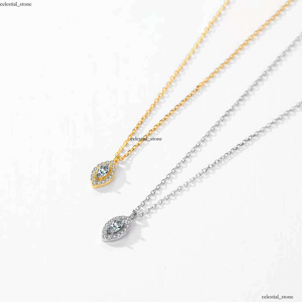 Pure Sier Fashion gold Chain Clasp Marquise Cut Shiny VVS Moissaniteia Pendant Necklace