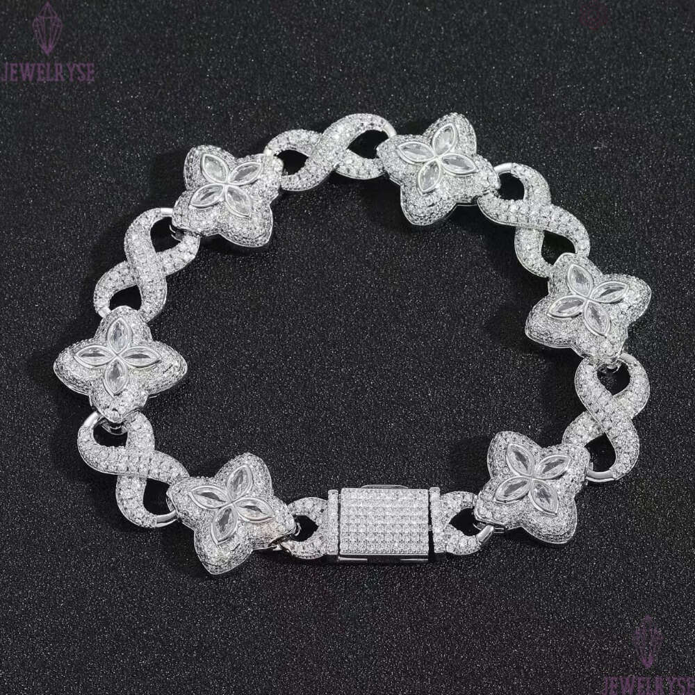 Fashion Design Infinity Link Clover Bracelet Pass Diamond Tester S925 Colored Marquise Moissanite Diamond Clover Cuban Bracelet