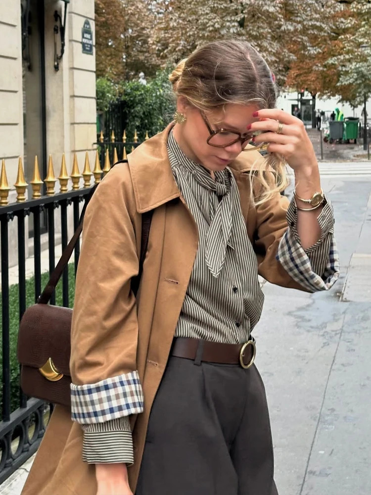 UK Fashion Shop Plaid Lining DoubleSided Trench Coats Woman Clearance Womens Autumn Coat Jacket Korean Outerwear 251217