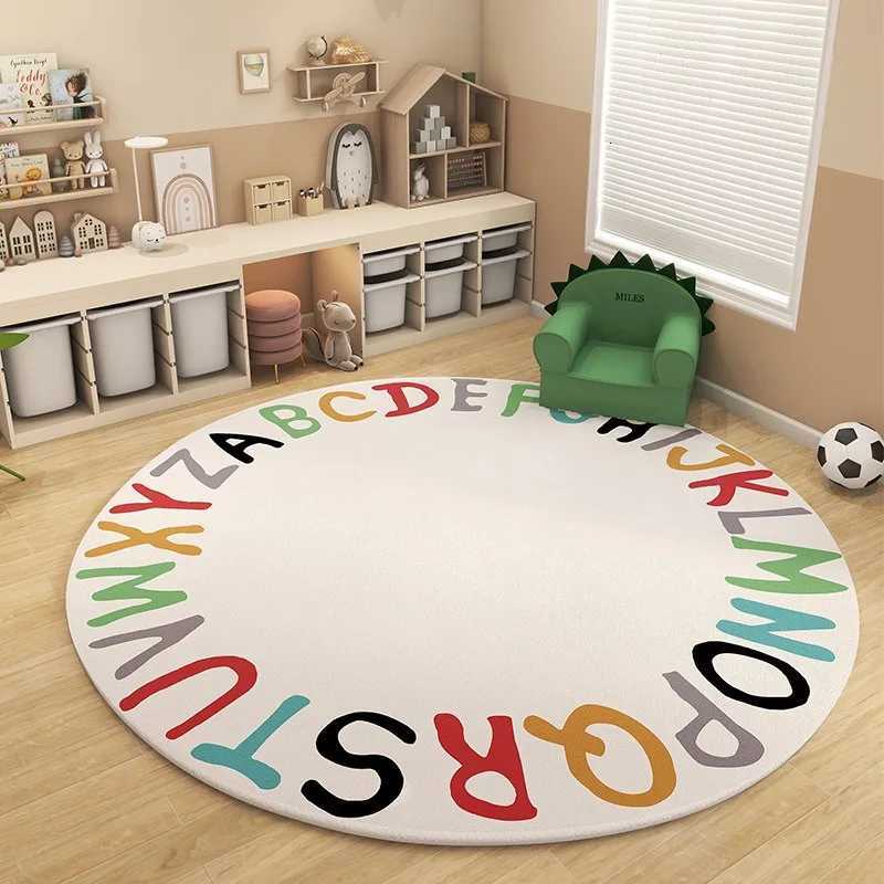 Cheerf Colorf Alphabet Flower Round Rug Soft Plush Non-slip Educational Kids Ro Play Area Nursery He Decor Mat Bedro Y251216