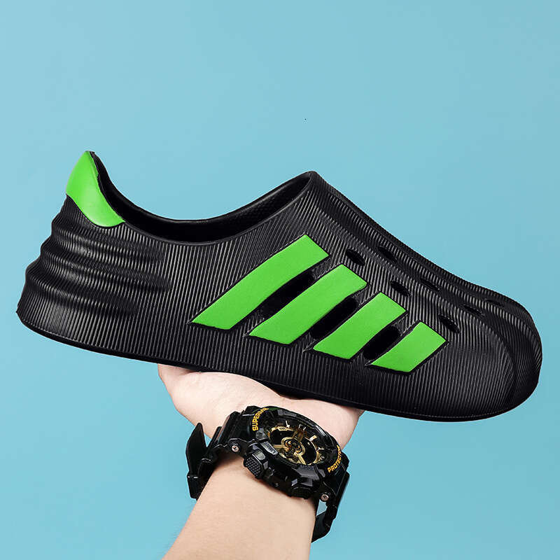 Classic Four-Bar Clog Shoes for Men, Large Size, Casual Beach Shoes, Thick Sole, Breathable, Flat, Closed-Toe Sandals, Trendy