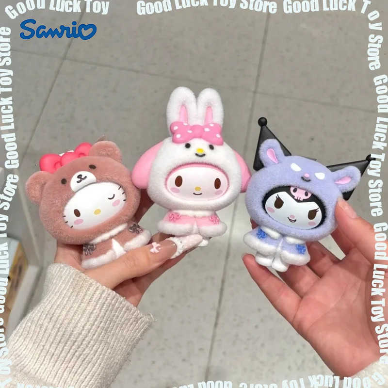 Sanrio New Genuine MINISO Little Cape Series Blind Box Kuromi KT Flocked Keychain Face Changing Trendy Toy Bag Charm Cute Gift H251217