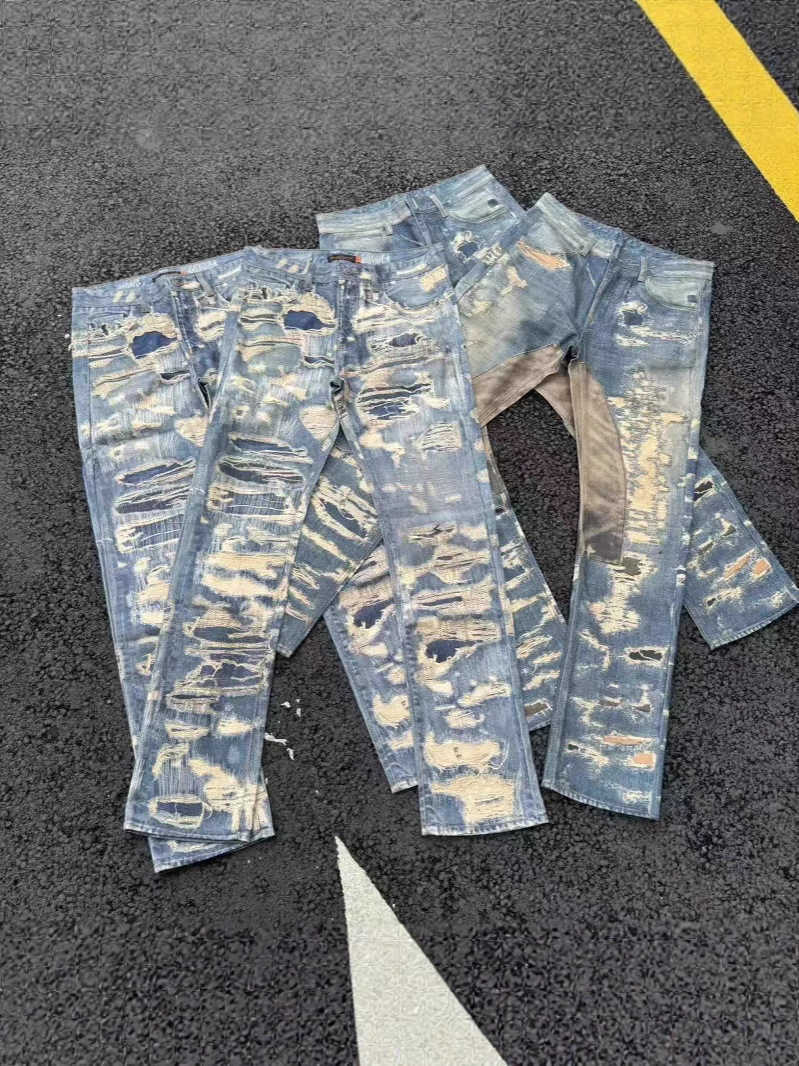 Cow King UC85 Digital Printing Washed Vintage Straight Wide Leg Loose Flared Denim Pants GVC L251217