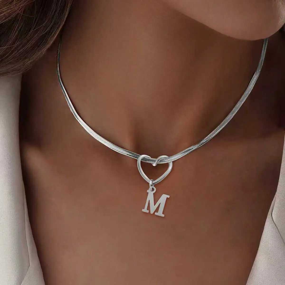 Dainty Classic Initial Hollow Heart Pendants Gold Plated Stainless Steel Letter Necklace Herringbone Chain Necklaces For Women G251217