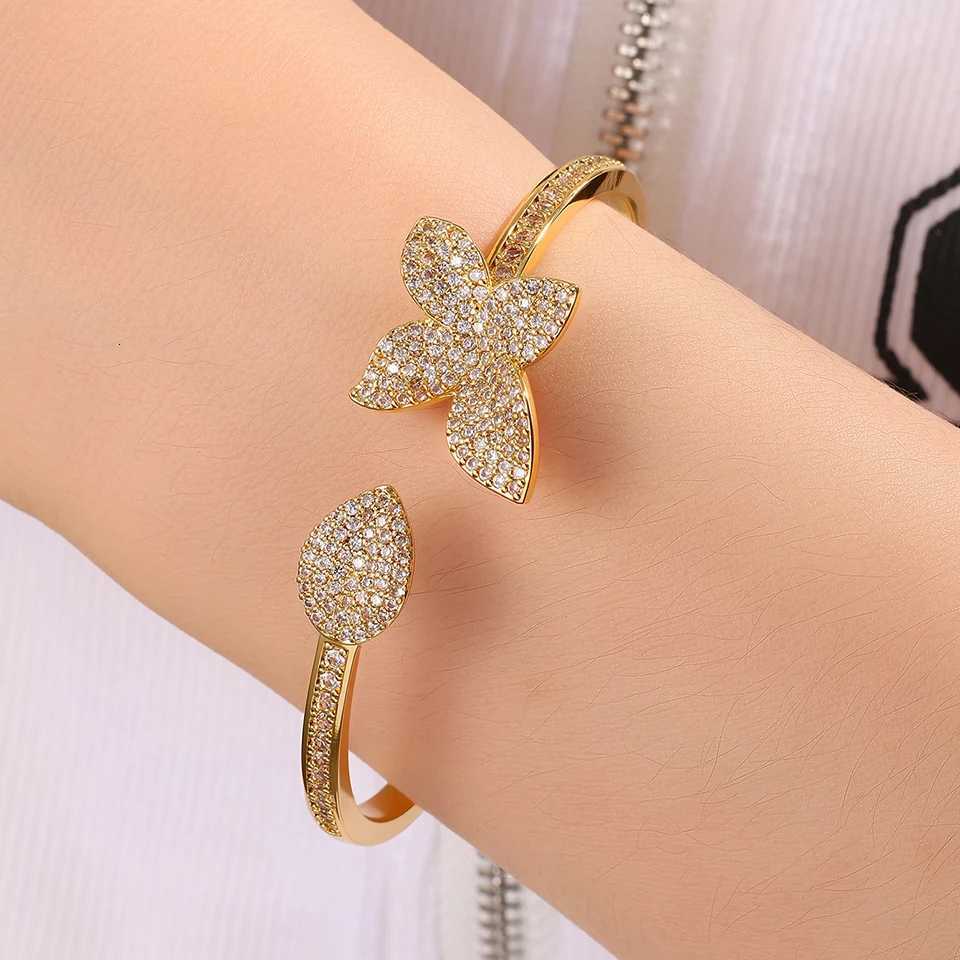 ZAKOL Graceful Leaves Both End of Open for Women Elegant Bride Shiny Micro-set Zircon Engagement Wedding Jewelry M251217