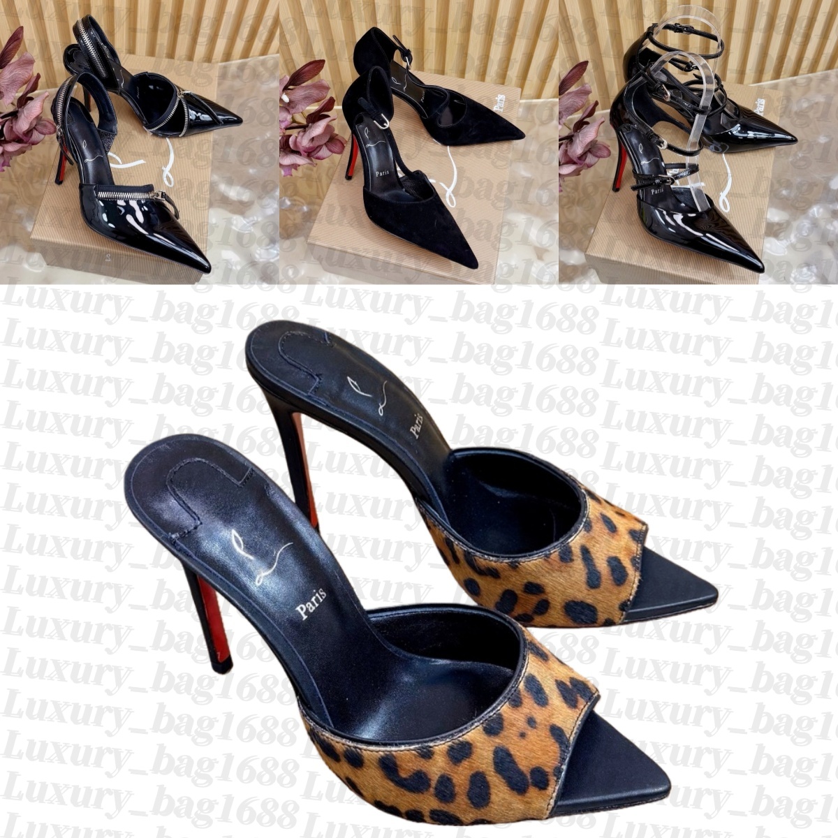 Womens Mule sandals Designer High heel shoe Luxury slingback stiletto heel kitten slipper Leopard print Leather black blazer Business formal pumps prom dress shoe