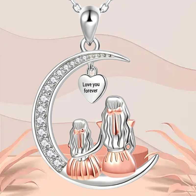 Mom Daughter Moon Pendant Necklace Love You Forever Heart Necklaces Mothers Day Jewelry Gifts G251217