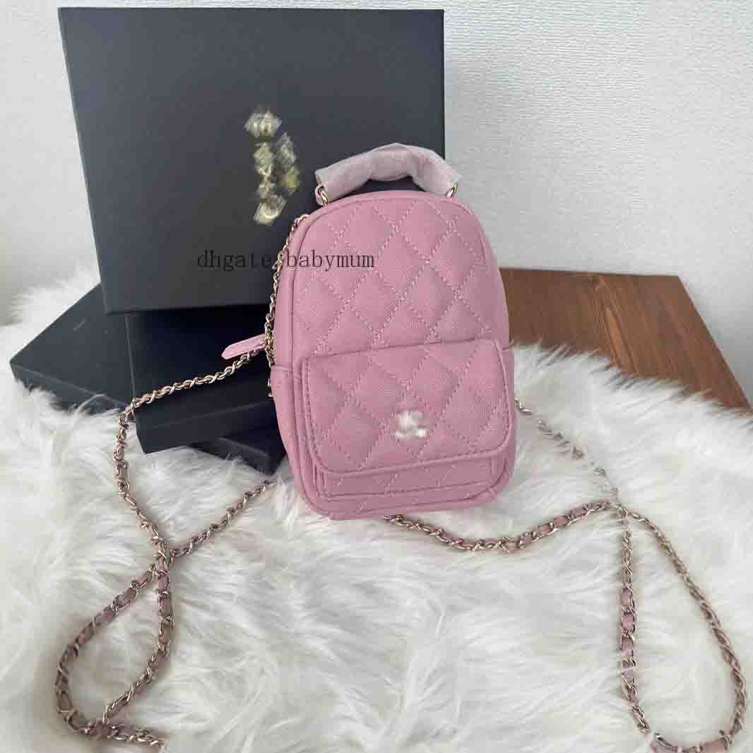 girls classic cc backpacks luxury grid handbag chain leather shoulders bag fashion vintage mini Points-based backpack for kids traveling commuting bag