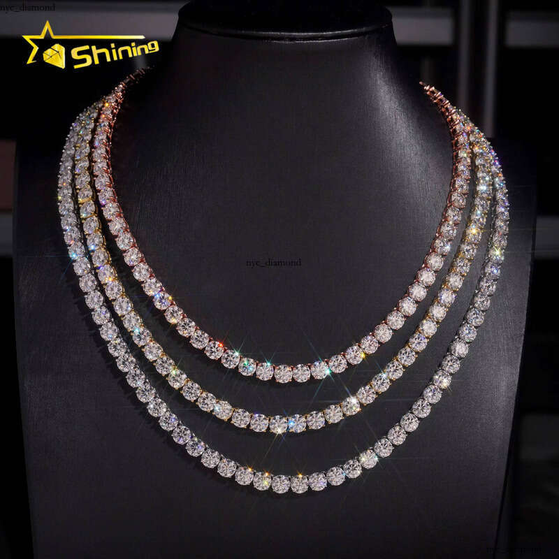 GRA Certified 925 Sterling Silver VVS Chain Hip Hop Men Women 6.5mm Moissanite Tennis Necklace Fine Jewelry