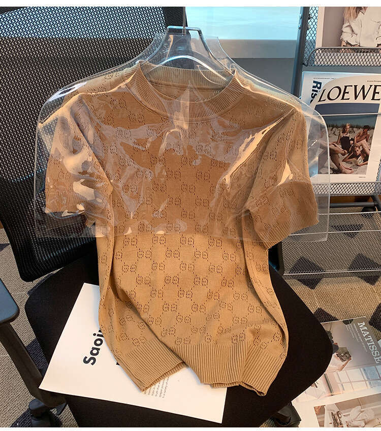 Ice Silk Base Layer Knitted Top Women's Round Neck Loose Thin Summer New Fashion French Design Ladies T-Shirt Sweater Vest