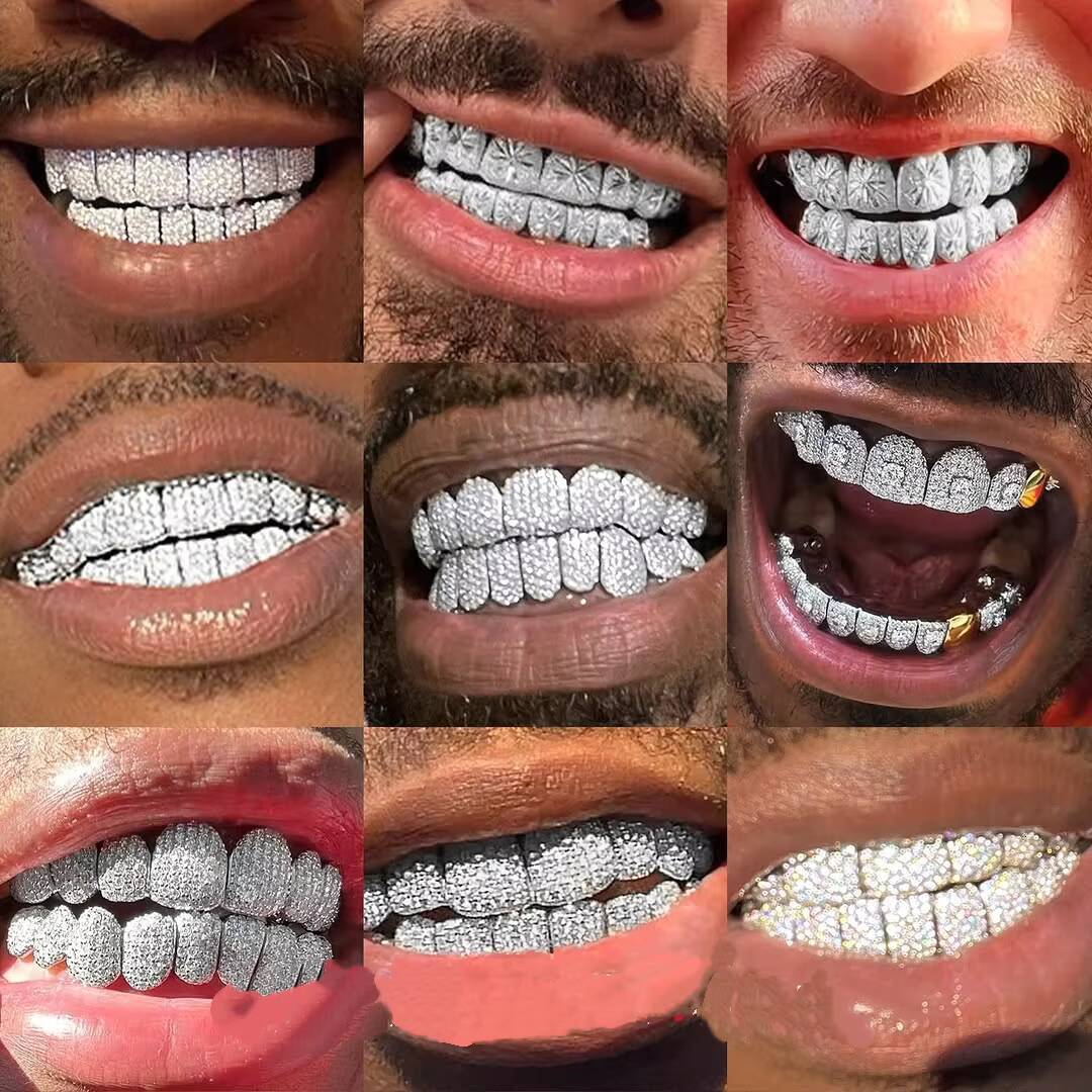 Hip Hop Rose Gold Plated Grillz Iced Out Diamond Teeth Top 10 Bottom 10 S925 Sterling Sliver VVS Moissanite Grillz Factory Price
