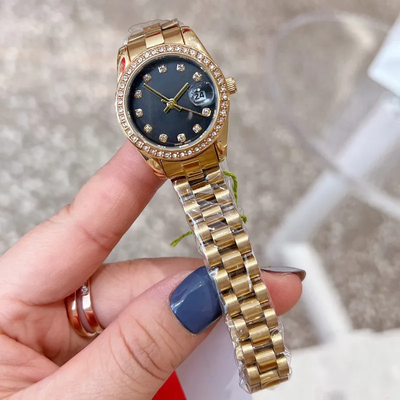 Gold Sliver Women Watch Top Brand Designer 28Mm Wristwatches Diamond Lady Watches All Stainless Steel Band For Womens Valentine's Christmas Mother's Day Gift