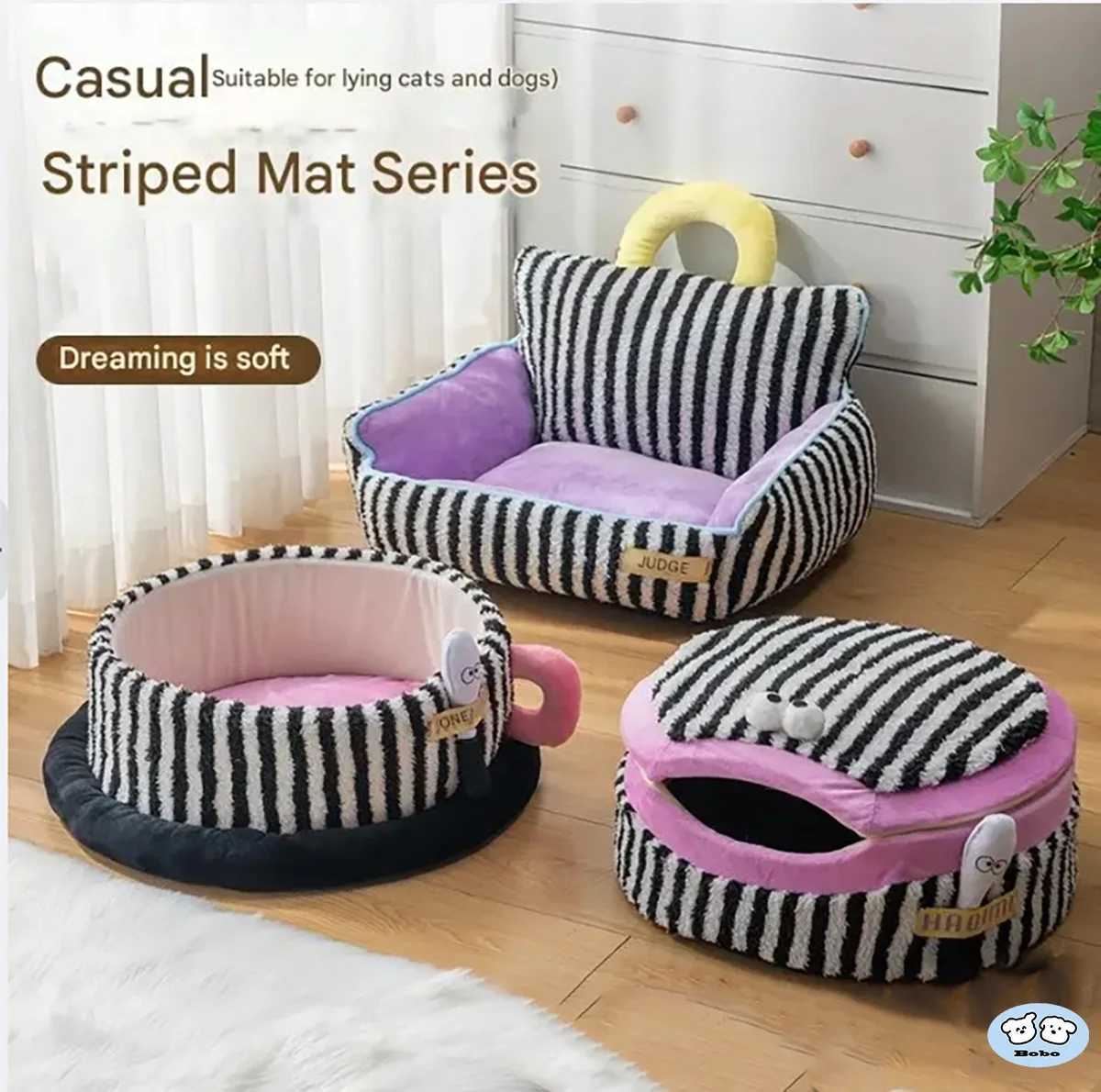 Cats Bed Stripe Bed Sofa Cushions Plush Houses and Habitats Puppy Pet Kitten Accessories Goods Mat Sofa Pet Litter Pet Supplies M251217