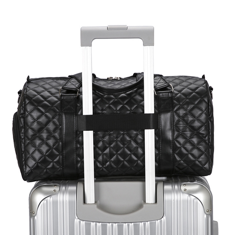 Fashion PU Leather Travel Bag Weekender Bag for Short Business Trips Dry-Wet Separation & Independent Shoe Compartment Handheld Shoulder Crossbody Lug