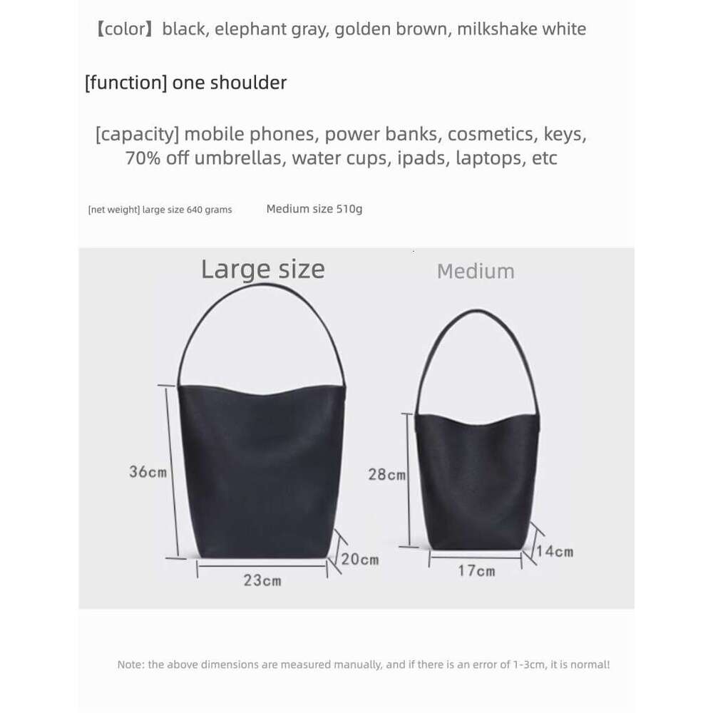 THE R LOGO Genuine Leather Large Capacity Bucket Lychee Grain Cowhide Commuter Tote Single Shoulder Handbag Casual Bag For Women