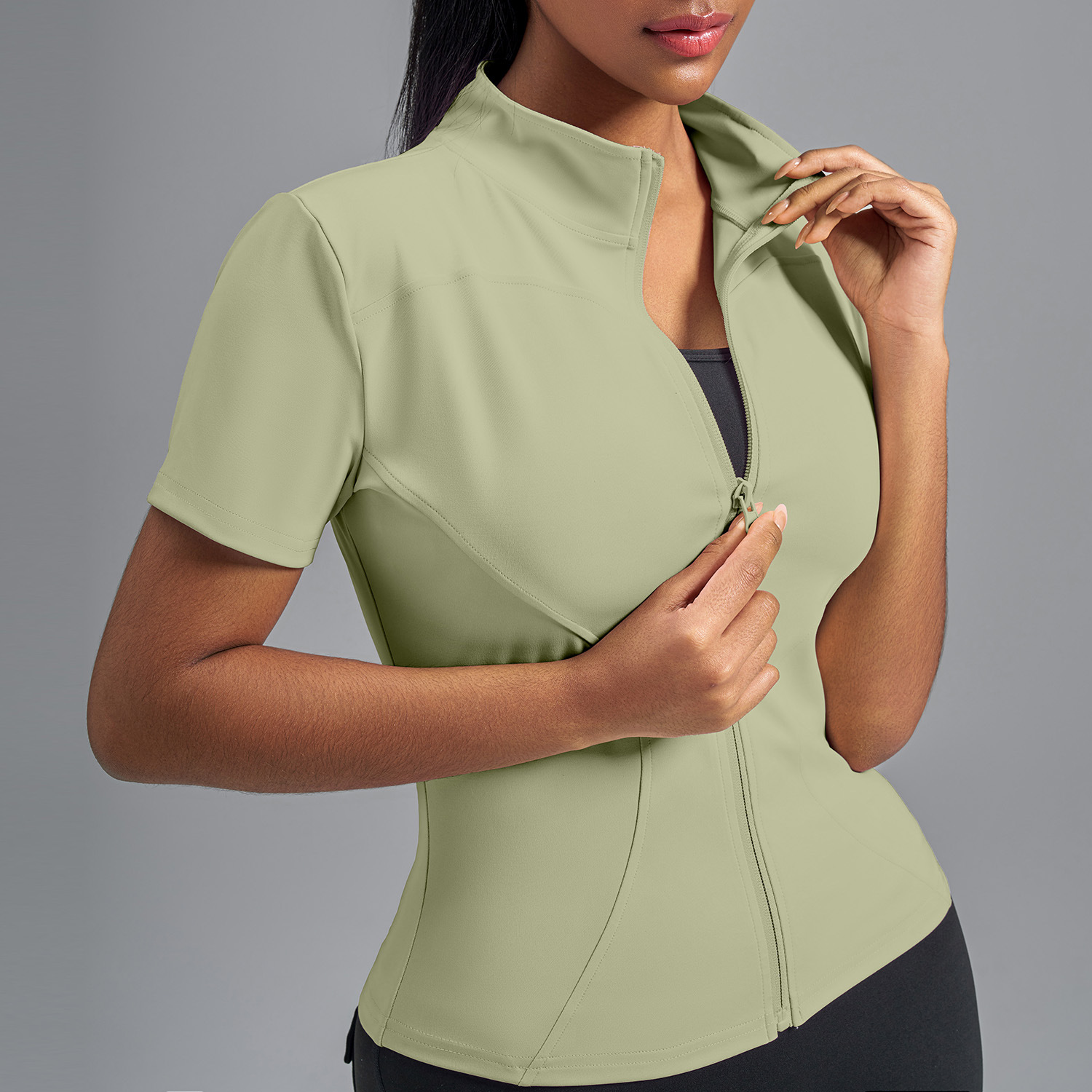 Women's High-Stretch Mock Neck Slim-Fit Yoga Short-Sleeve Jacket - Buttery Soft Feel for Gym Workouts & Athletic Training