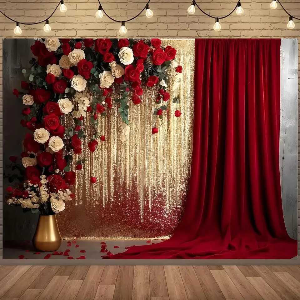 1pc flower red curtain background banner suitable for wedding party decoration photography background garden decoration X251218