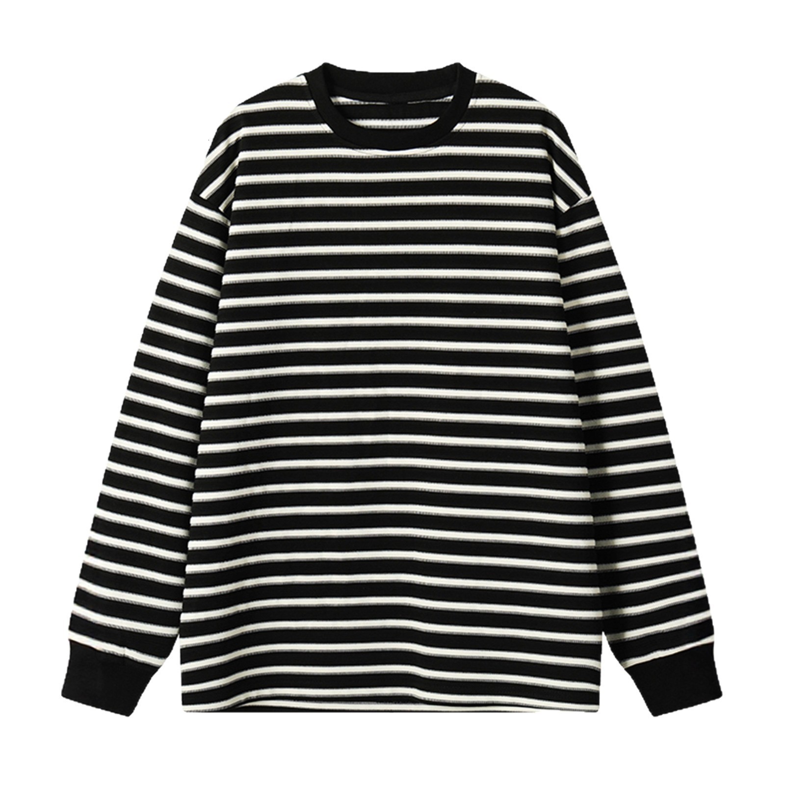 Casual Men Long Sleeved T Shirts Mens Round Neck T Shirt Spring Autumn Male Loose Striped Tees Shirt Tops 201116