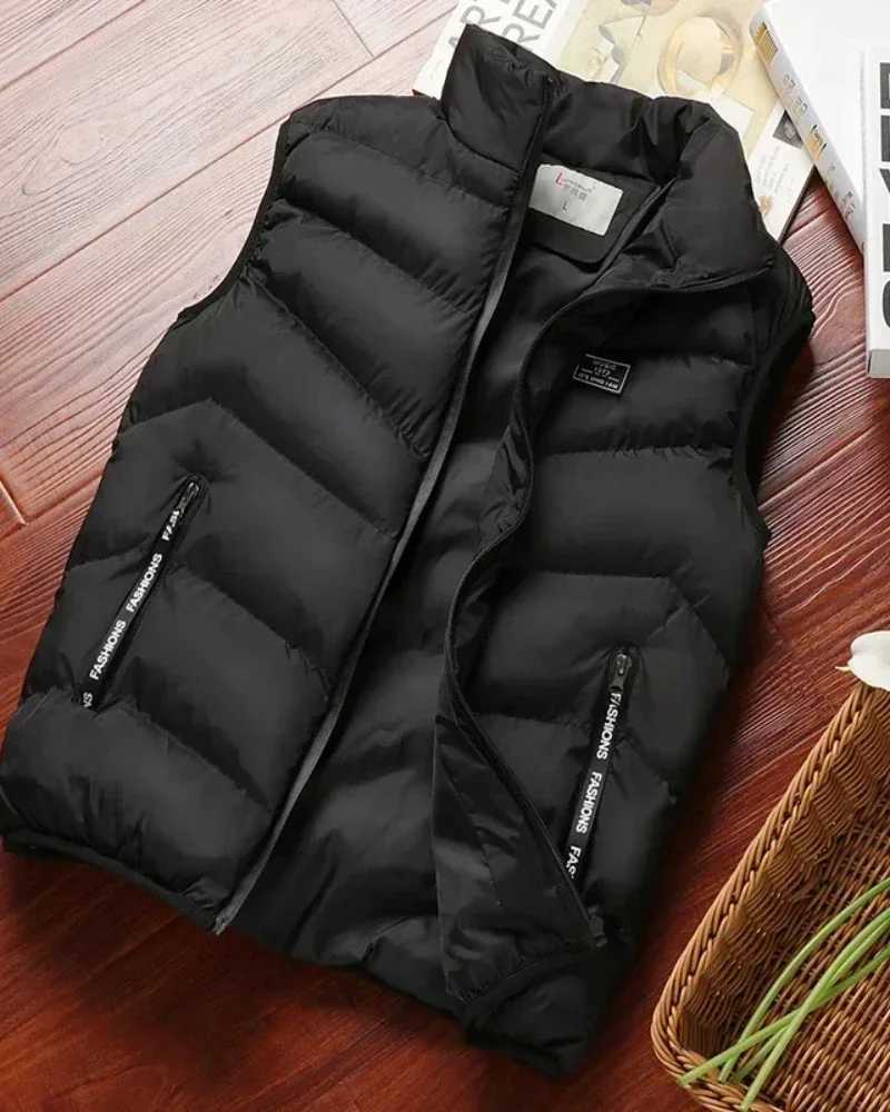 2026 New Puffer Sleeveless Coats Mens Solid Color Down Jacket Winter Warm Vest Jacket Men Waistcoat Outwear Windbreaker ClothingG251218