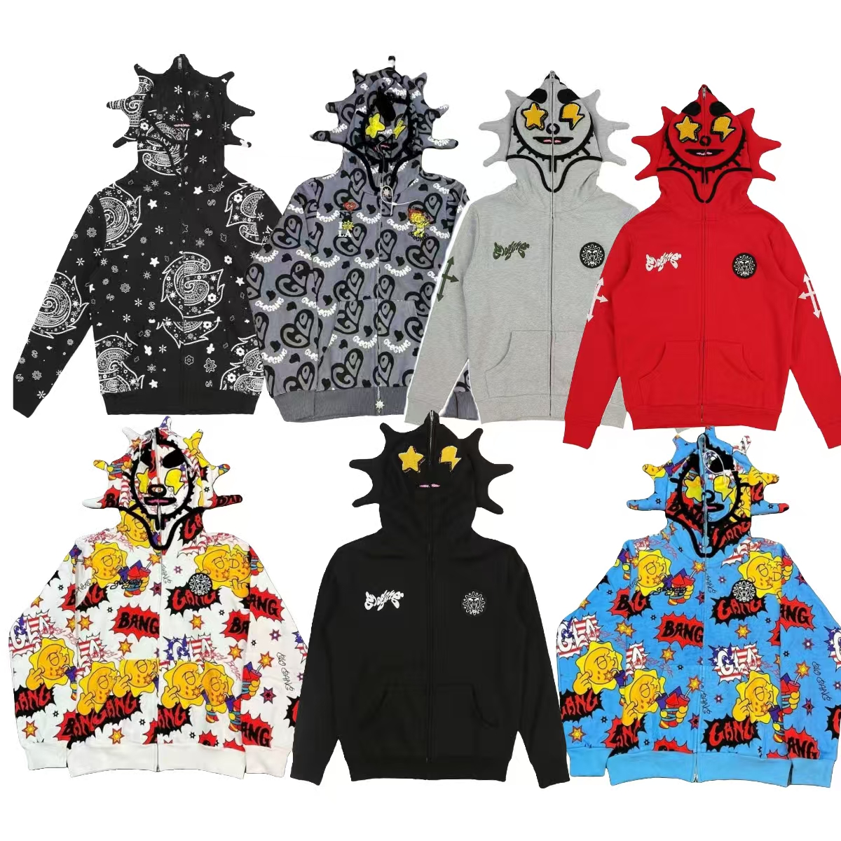 Glo Gang Men's Hoodies Fast The Glory Fu Zip Hoodie High Street Print CamouflageMen Women Drink Cartoon Y2K Hoody Designer Sweatshirts Long