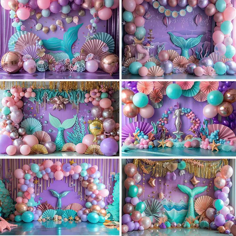 Beenle Photography Background Birthday Party Backdrop for Girl Mermaid Tail Scales Shell Princess Baby Shower Decor Photo Props X251218