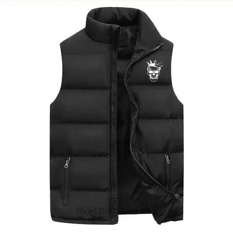 New Men Clothing Skeleton Printed Vest Autumn Winter Casual Fashion Mandarin Collar Zipper Sleeveless Warm Jacket Vest CoatG251218