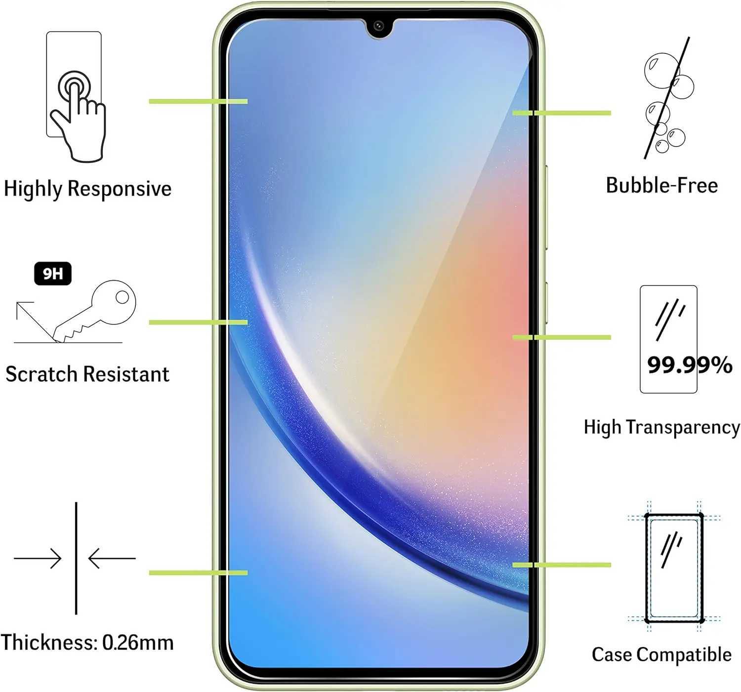 2/4Pcs HD 9H SCREEn Protector for Galaxy A34 5G Tempered Glass Anti-shatter Film G251218