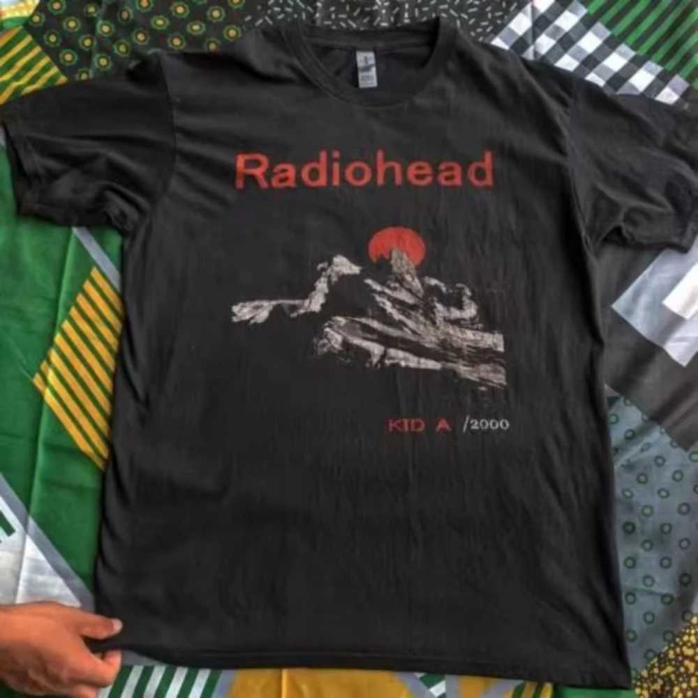 Radiohead Kid A Album Tour Rare Navy Blue T-Shirt Short Sleeve T-Shirt Men and Women Same High Quality Cotton Unisex Summer X251218