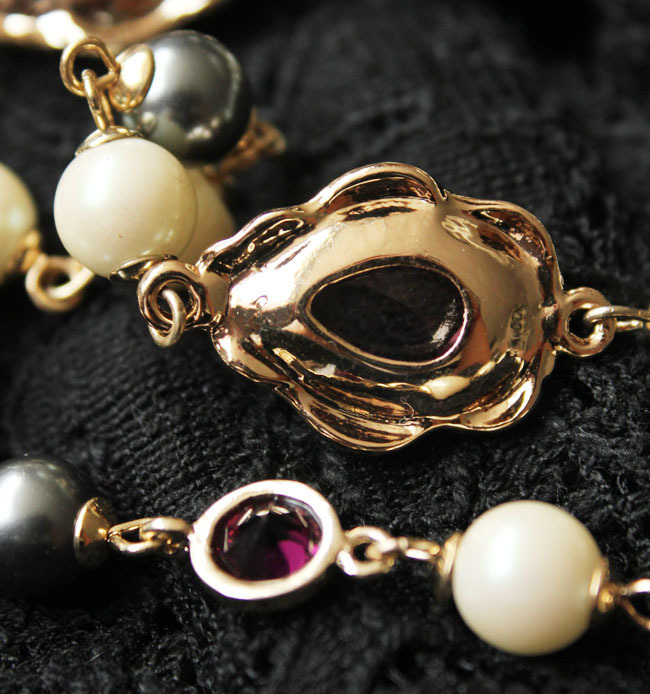 GG Natural Lanvendar Purple Pearl Crystal Gold Plated Glass Connector Chain Lone Necklace Handmade For Women 240518