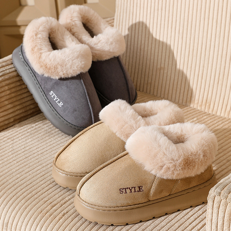 Warm Confinement Slippers EVA Non-Slip Snow Boots Thick Suede Cotton Slippers for Winter Home