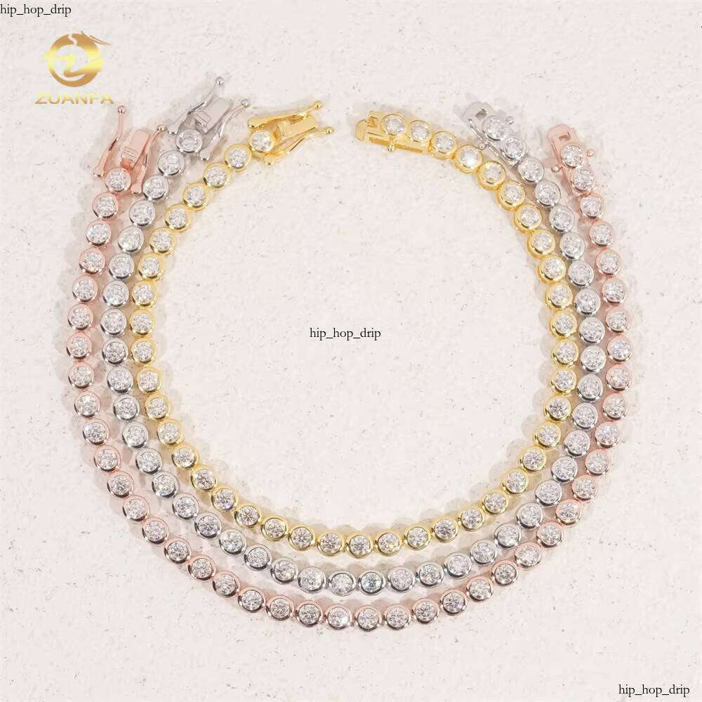 Wholesale Price Pass VVS Moissanite Test 3mm 4mm Inlaid Bracelet Hip Hop 925 Moissanite Chain Tennis Necklace