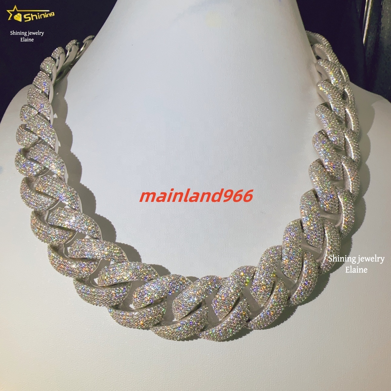 Hip Hop 25MM Fashion Jewelry Sterling Silver 925 Iced Out Custom D Color VVS Moissanite Diamond Necklace Cuban Link Chain