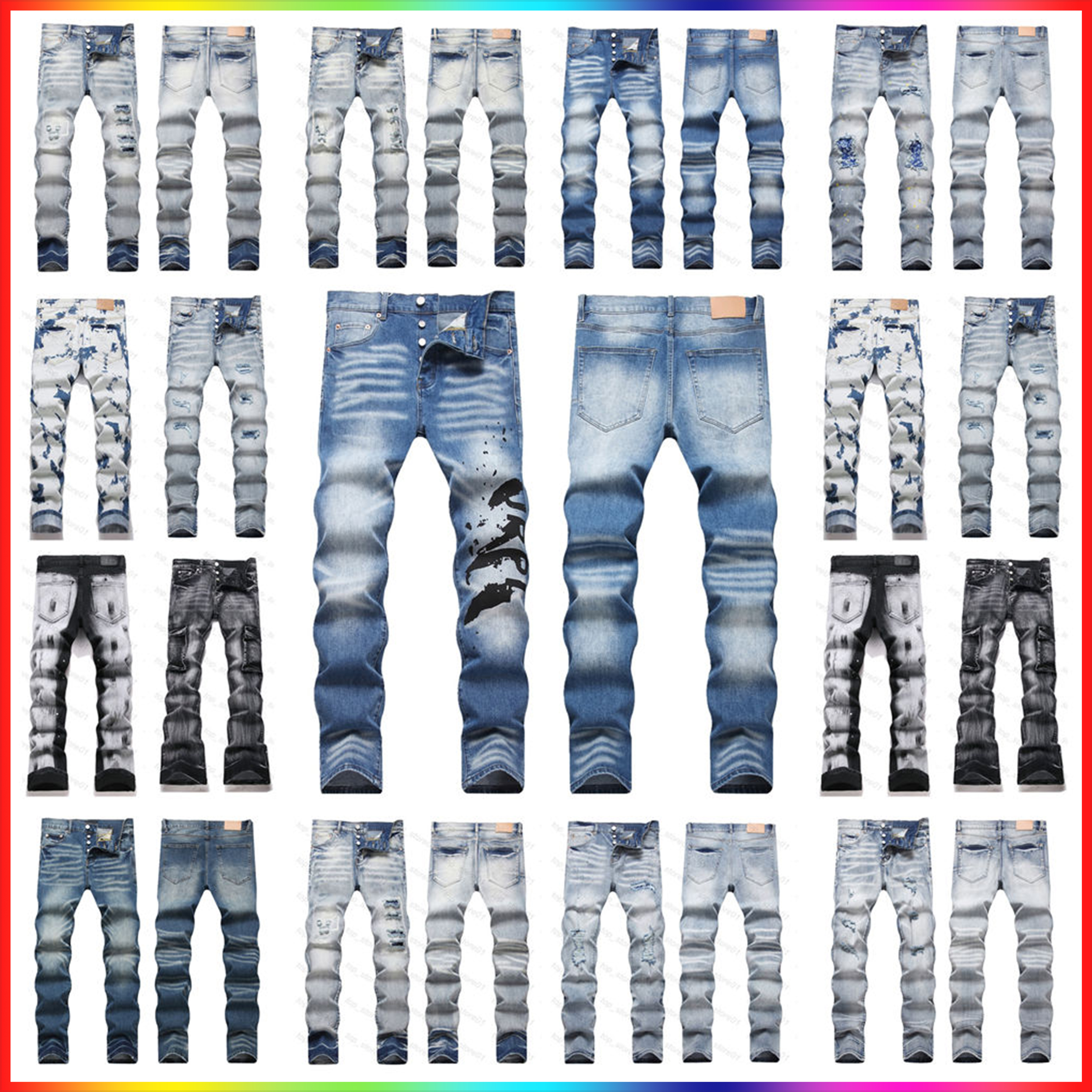 men designer jeans 2026 essential Jeans France Fashion Men's purples jean Hole Stretch amirirjeans Trousers High Quality Straight Retro Streetwear Casual Joggers